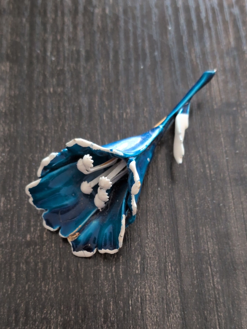 Vintage Blue Enamel Flower Brooch